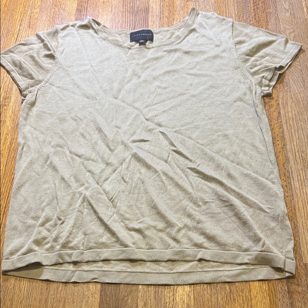 Investments‎ Women Large Solid Beige Short Sleeve Round Neck Knitted Stretch Top